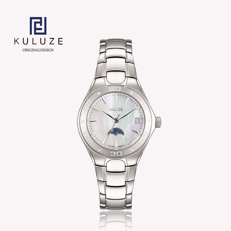 Luxury Zone - Kuluze-女性用チタン時計,セラミックスイノダルウォッチ,クォーツ,動き,月,高級ブランド,ファッション,708