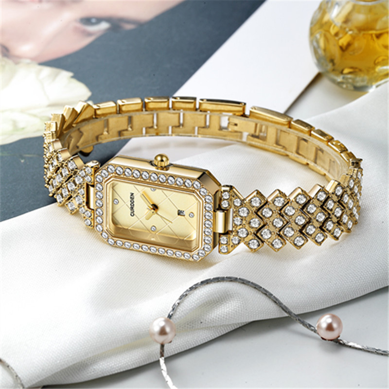 Curden-女性用長方形クォーツ時計、合金バンド、ダイヤモ - Luxury Zone のレビューと価格