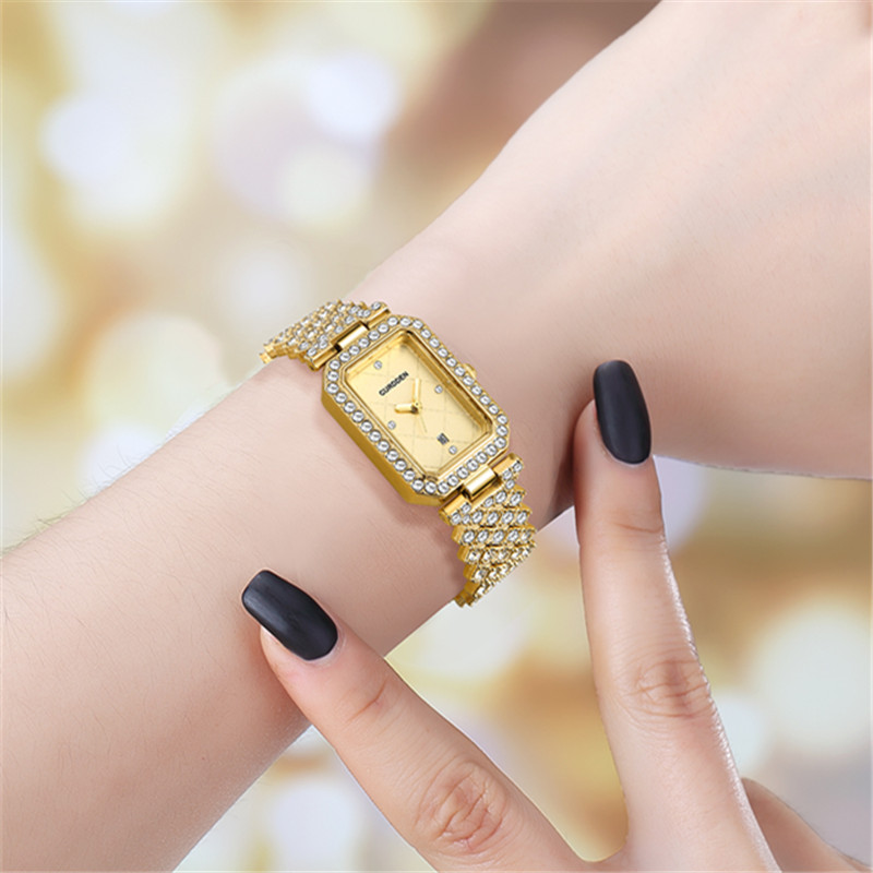 Curden-女性用長方形クォーツ時計、合金バンド、ダイヤモ - Luxury Zone のレビューと価格